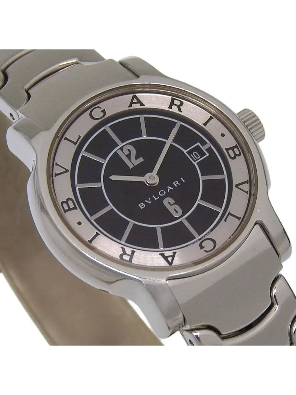 Bvlgari Solo Tempo Stainless Steel Quartz Analog Display Black Dial Watch